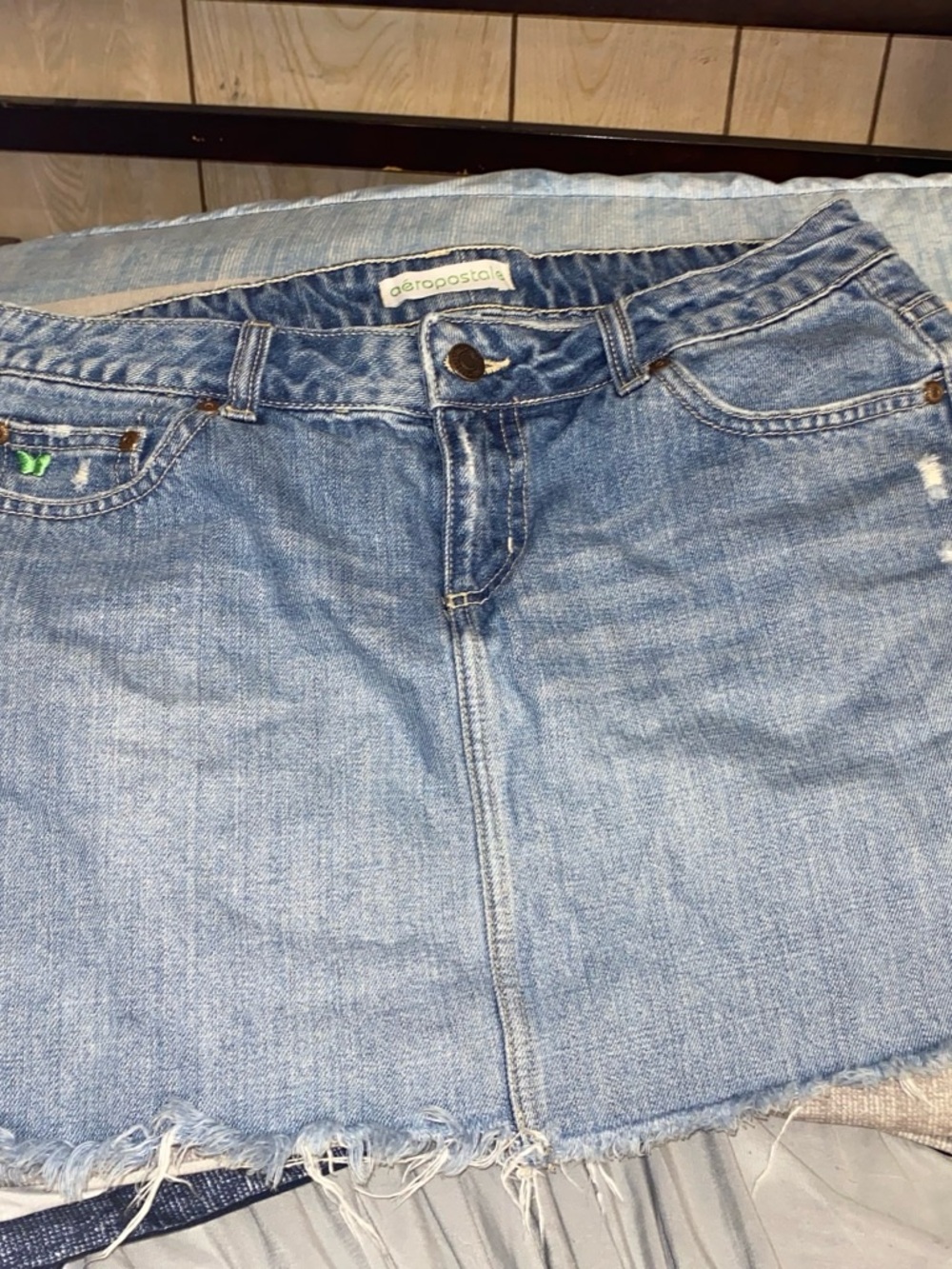 Aeropostale Light Wash Denim Skirt with Frayed Hem